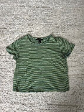 Green and yellow striped forever 21 cropped short sleeve crop top